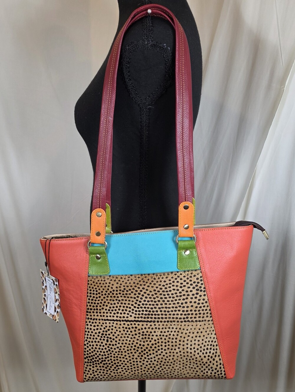 Folklore Couture Upcycled Leather Tote Bag Animal Print Cheetah NWT